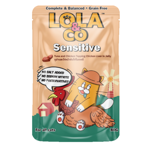 Lola & Co Sensitive Tuna & Chicken Topping Chicken Liver In Jelly 80gx12pcs