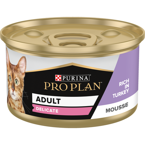 Pro Plan Adult Delicate Digestion, Wet Cat Food, Mousse rich in Turkey, 85g