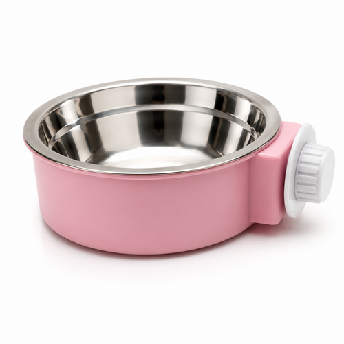 Adjustable Stainless Steel pet Bowl  Pink Color