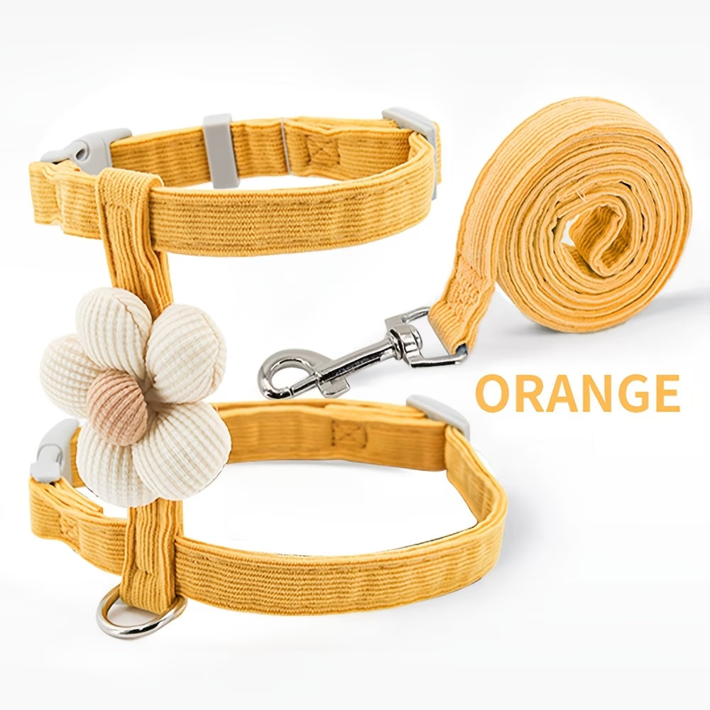 Cat Harness and Leash with Flower Orange