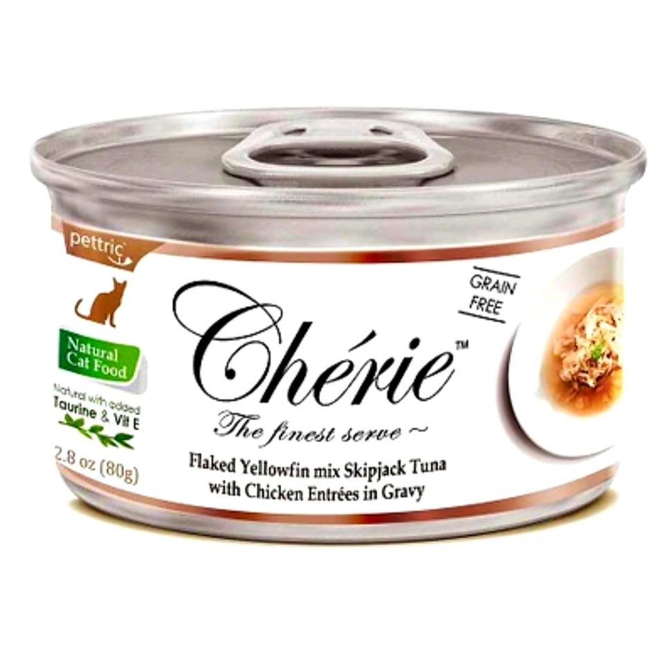 Cherie flaked yellowfin tuna with chicken in broth 80g