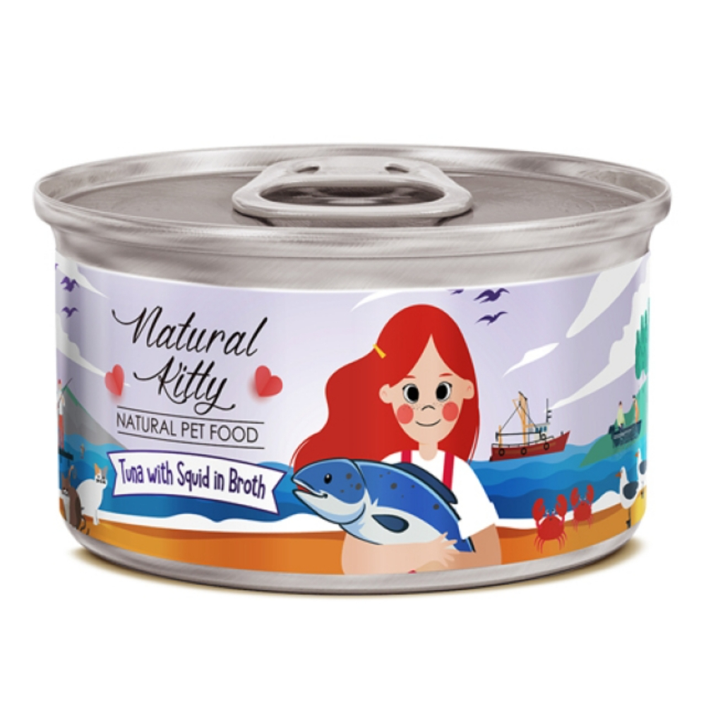 Natural Kitty tuna with squid in broth 80g