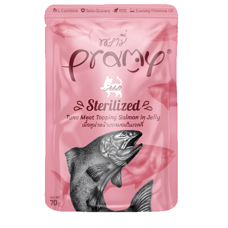Pramy Adult Sterilized Tuna Meat Topping Salmon In Jelly Recipe 70g