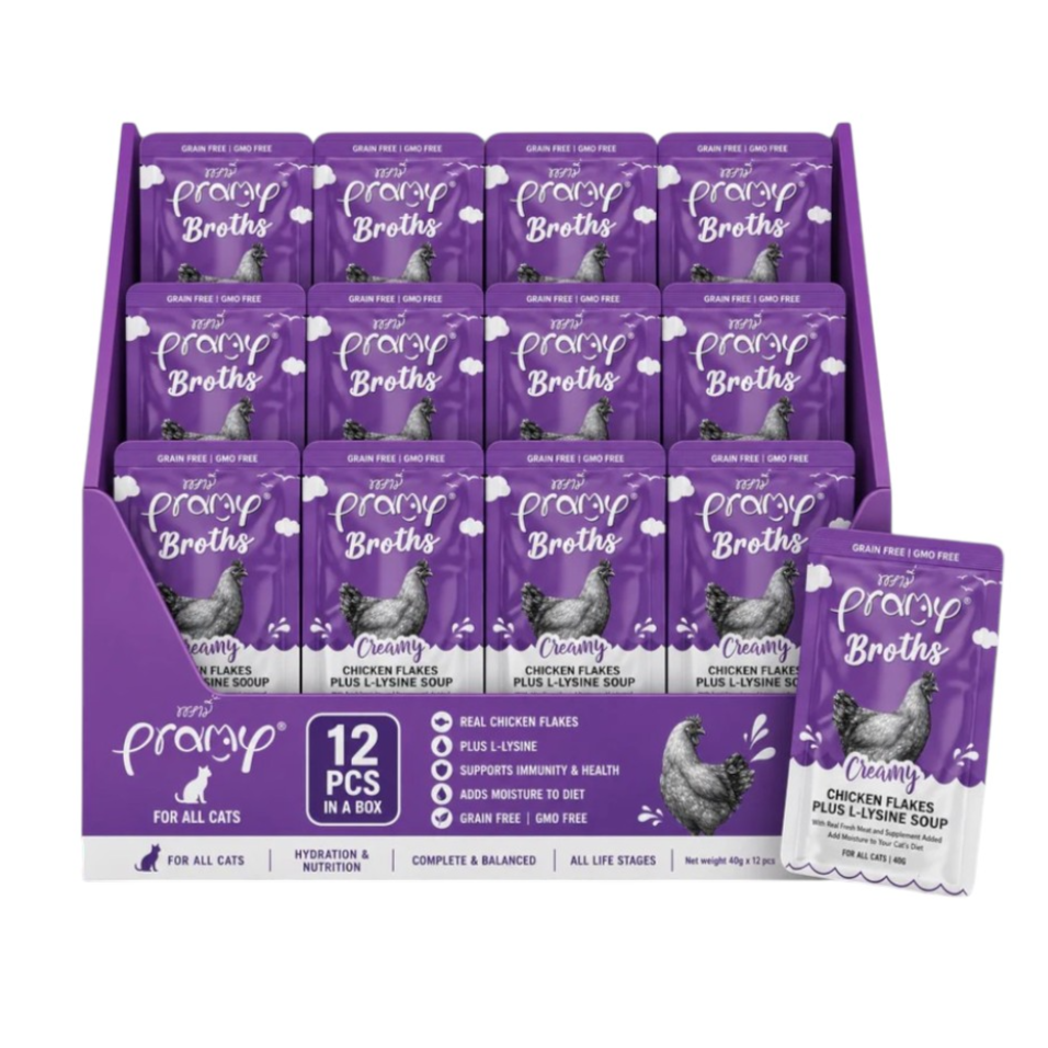 Pramy Broths Creamy Chicken Flakes Plus L-Lysine Soup 40gx12pcs