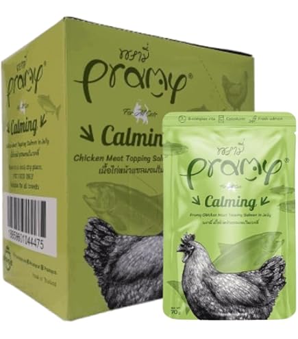 Pramy Calming Pouch Chicken Meat Topping Salmon In Jelly For Adult 70gx12pcs