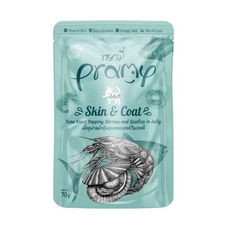 Pramy Skin & Coat Tuna topping Shrimp and Scallop in Jelly Recipe 70gx12pcs